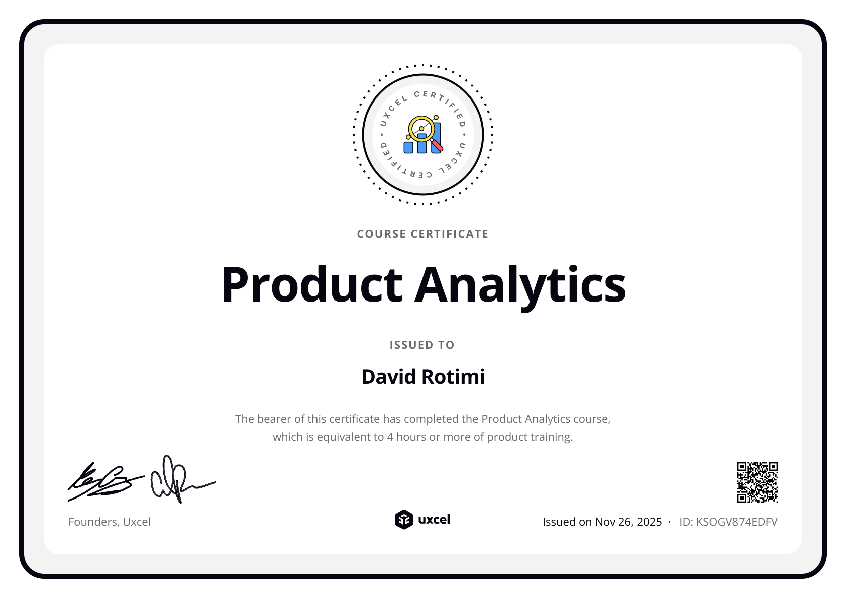 David Rotimi's certificate